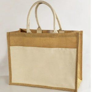 Jute Tote Bag with Large Canvas Front Pocket